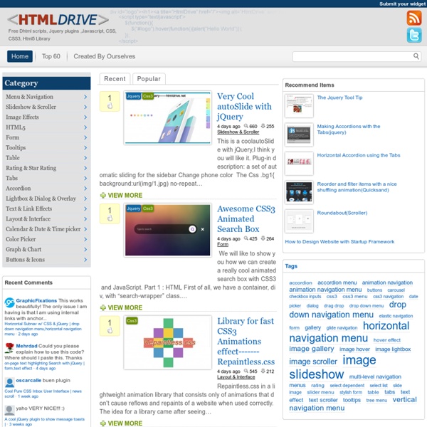 HtmlDrive - Free Dhtml scripts,Jquery plugins,Javascript,CSS,CSS3,Html5 Library