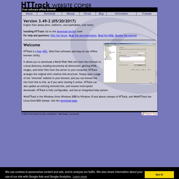 HTTrack Website Copier - Free Software Offline Browser (GNU GPL)