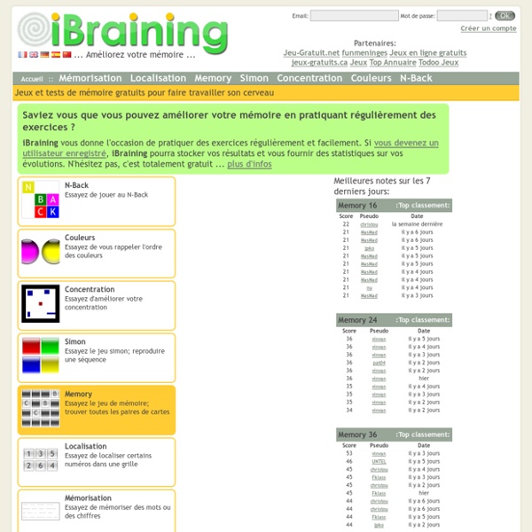 iBraining : Jeux et tests de mémoire gratuits pour faire travailler son cerveau