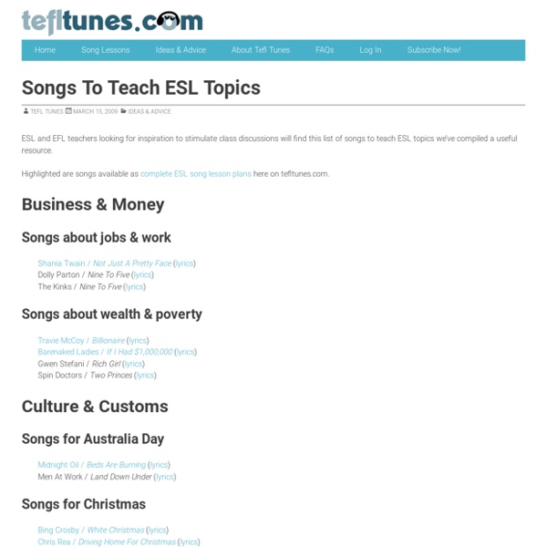 ESL Song Lessons - tefltunes.com - Songs For Discussion