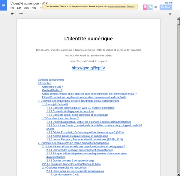 L'identité numérique - Document de travail du Canopé de l'académie de Créteil