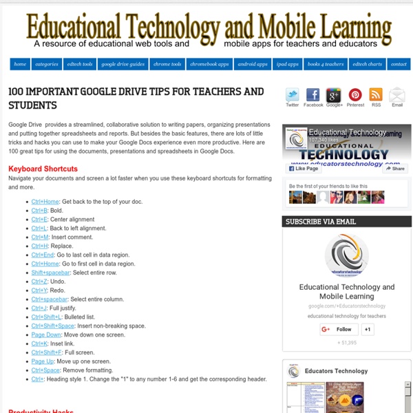 Educational Technology and Mobile Learning: 100 Important Google Drive Tips for Teachers and Students