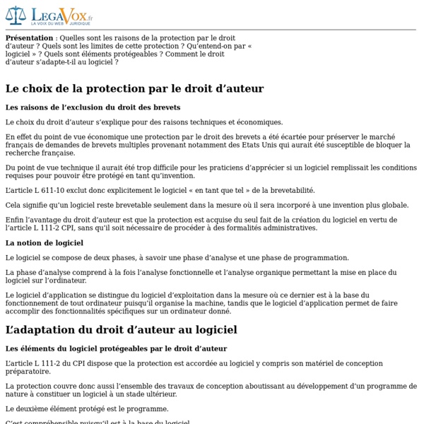 L'adaptation du droit d'auteur au logiciel - Legavox.fr