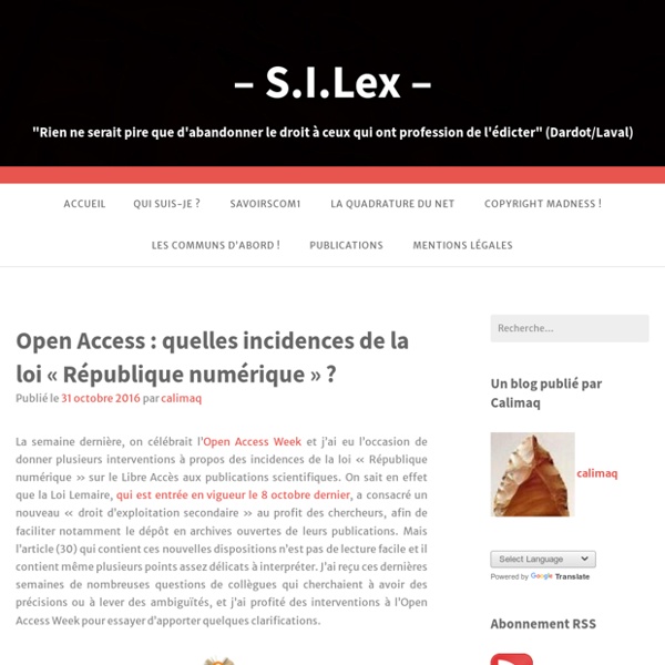 Open Access : quelles incidences de la loi « République numérique » ? – – S.I.Lex –