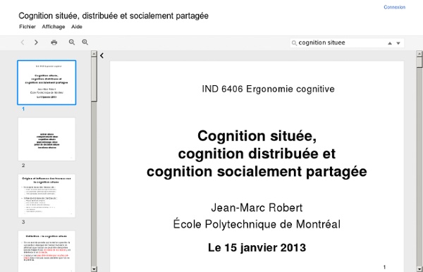 Cognition située, distribuée et socialement partagée