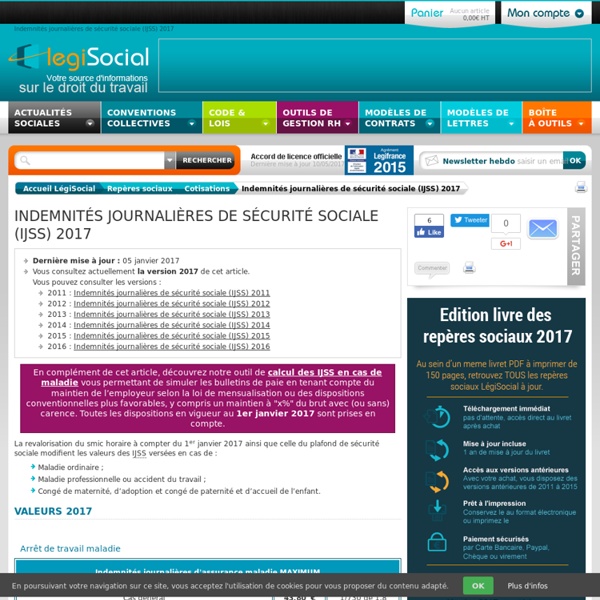 LégiSocial - Indemnités journalières de sécurité sociale 2017 2016 2015 2014 2013 2012 2011