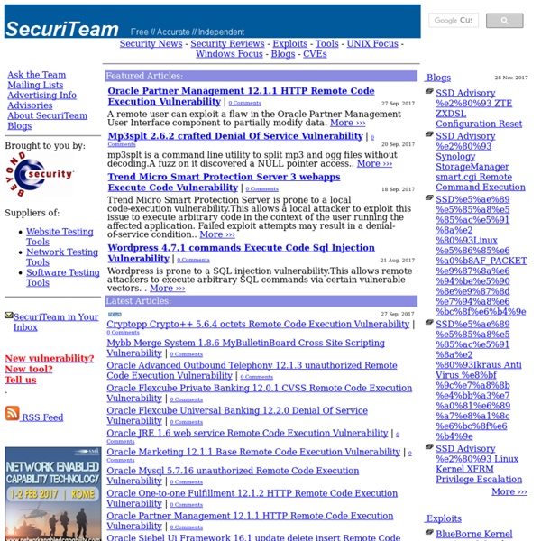 SecuriTeam.com - A Free Accurate and Independent Source of Vulnerability Information