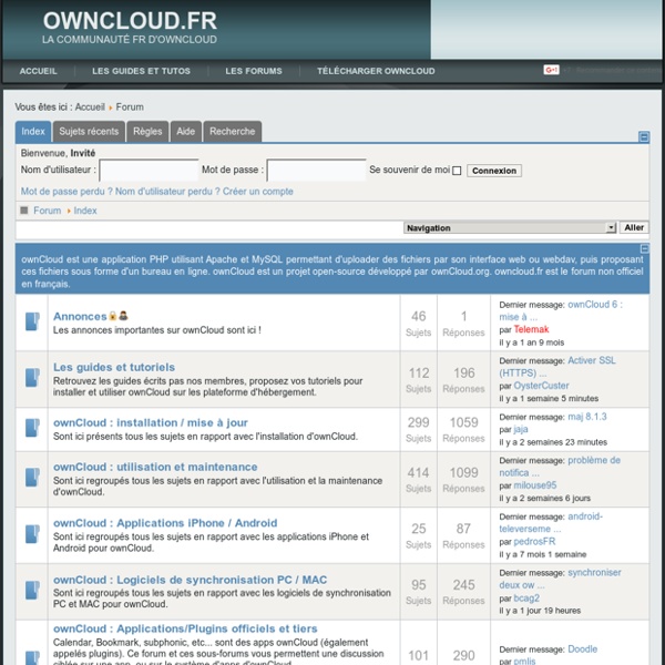 Index - Forums ownCloud.fr - ownCloud.fr : Forum d'aide en français pour ownCloud