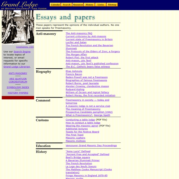 Masonic Index of Manuscripts, Essays and Papers
