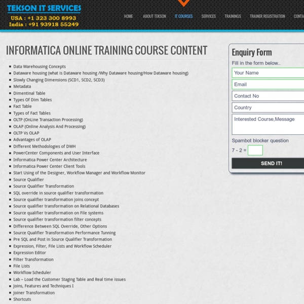 Informatica Online training Free Training and Placement Tekson IT