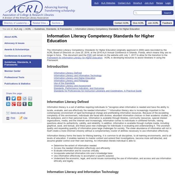 Information Literacy Competency Standards for Higher Education