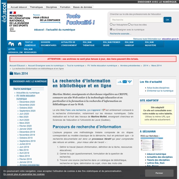 La recherche d'information en bibliothèque et en ligne — Enseigner avec le numérique