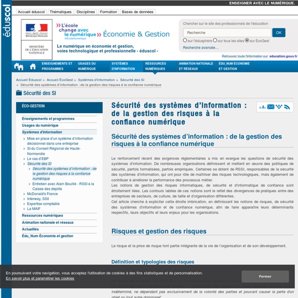 Sécurité des systèmes d’information : de la gestion des risques à la confiance numérique — ÉcoGest