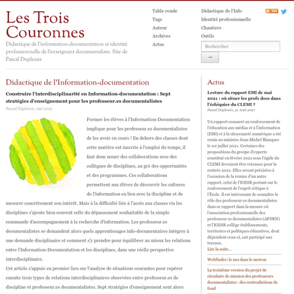 Didactique de l'Information Documentation par Pascal Duplessis