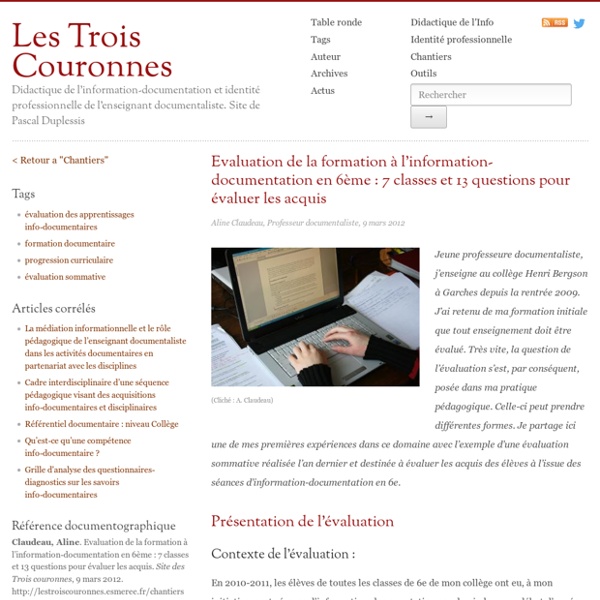 Evaluation de la formation à l’information-documentation en 6ème : 7 classes et 13 questions pour évaluer les acquis