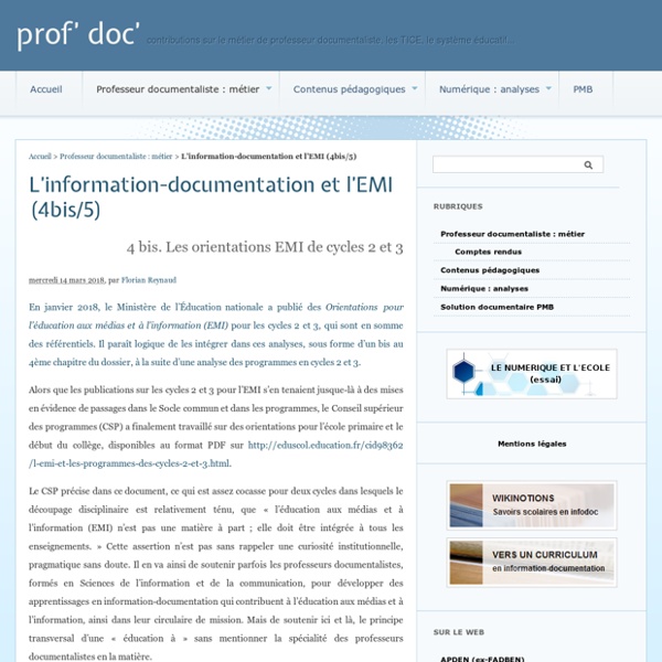 L'information-documentation et l'EMI (4bis/5)