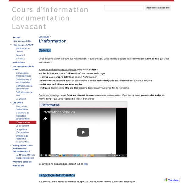 L'information - Cours d'information documentation Lavacant