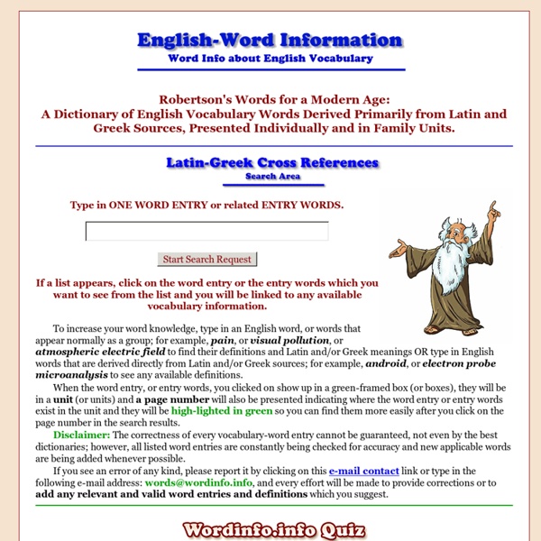 Word Information - an English dictionary about English vocabulary words and etymologies derived primarily from Latin and Greek word origins