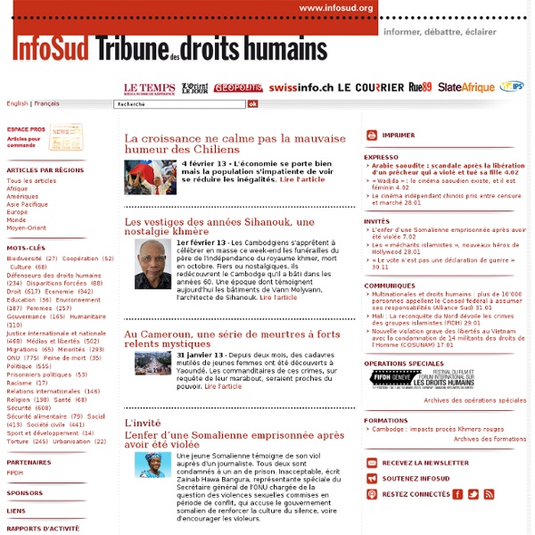Www.infosud.org Journal en ligne offrant une information indépendante et pluraliste sur les droits de l'homme dans le monde