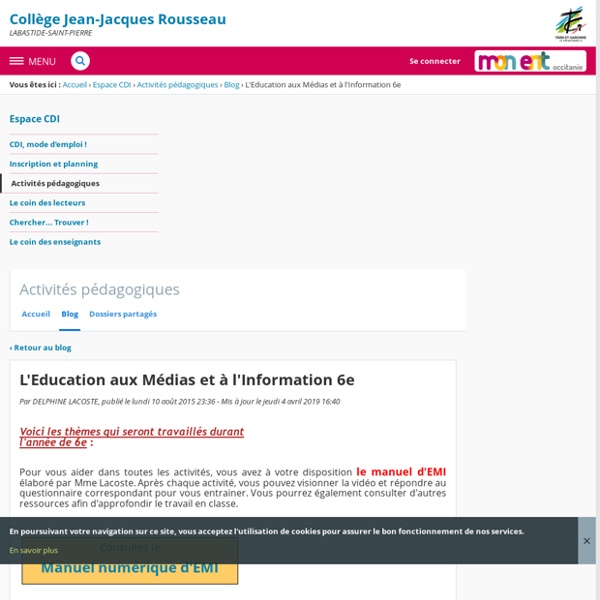 L'Education aux Médias et à l'Information 6e - Activités pédagogiques - Collège Jean-Jacques Rousseau