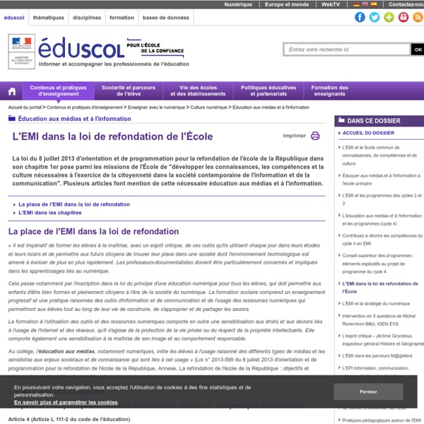 Éducation aux médias et à l'information - L'EMI dans la loi de refondation de l'École