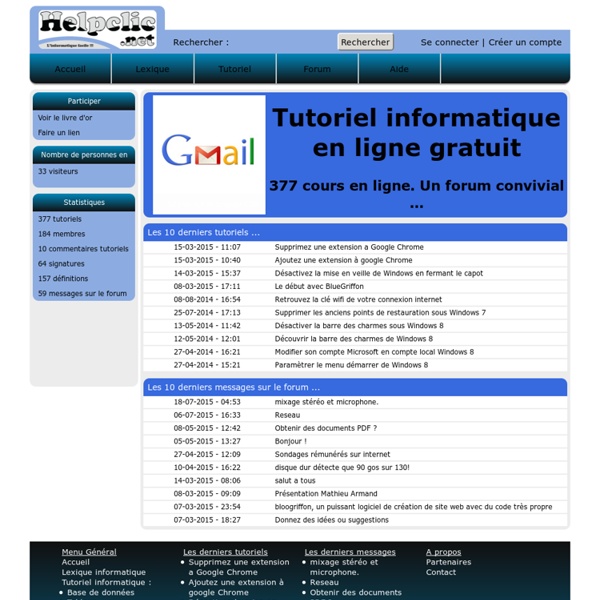 Présentation de tous les tutoriels du site helpclic.net