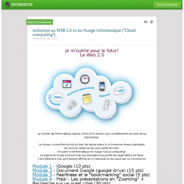 Initiation au WEB 2.0 et au Nuage Informatique ("Cloud computing")