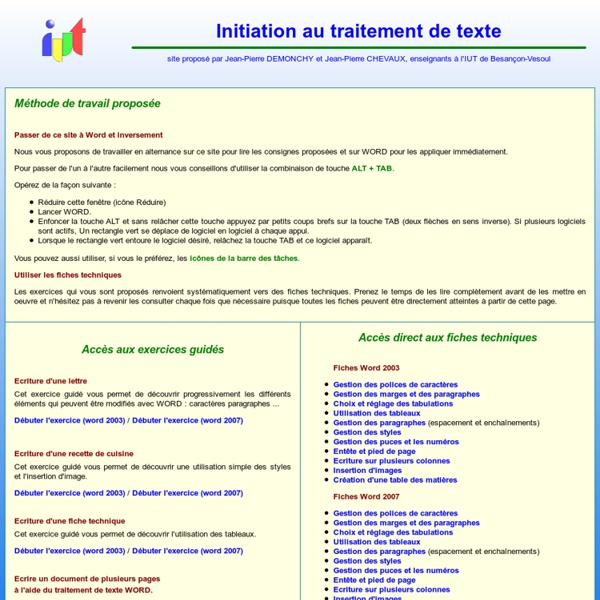 Initiation au traitement de texte WORD, Initiation à Word par des exemples guidés