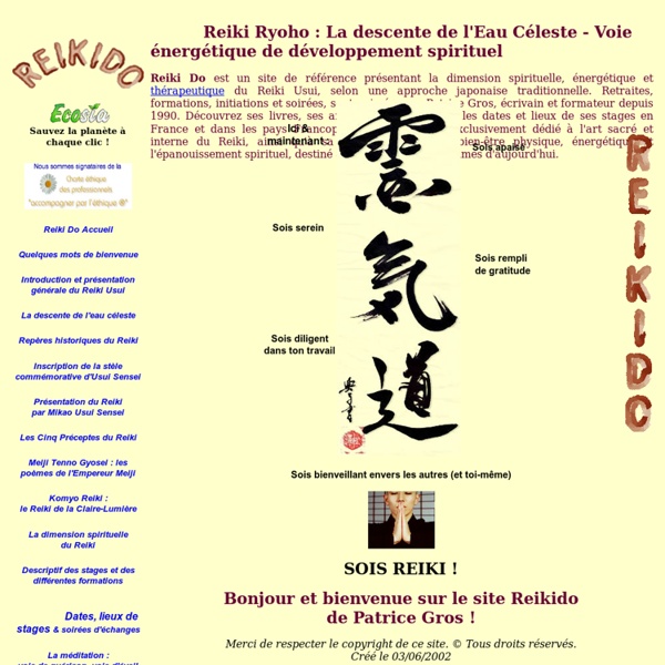 REIKI RYOHO : formations et initiations en REIKI USUI traditionnel. Bienvenue sur le site REIKIDO FRANCE de Patrice Gros !