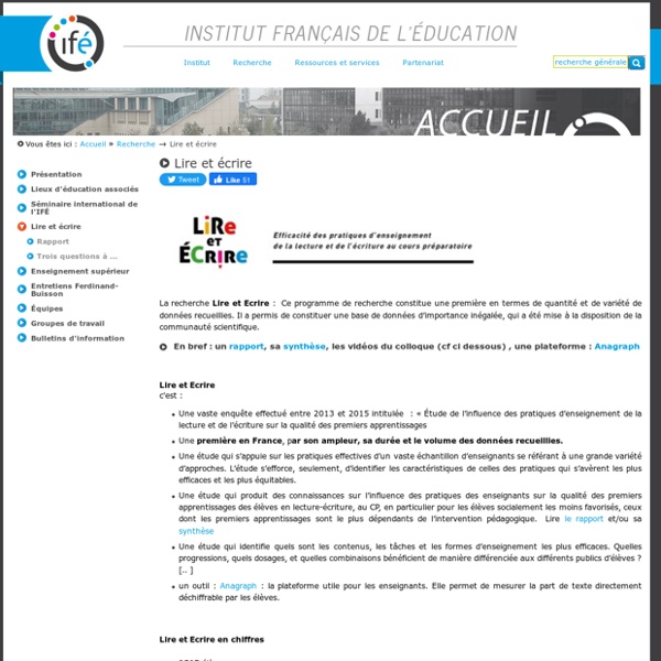 Lire et écrire — Site de l'Institut Français de l'Education