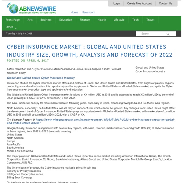 Cyber Insurance Market : Global and United States Industry Size, Growth, Analysis And Forecast of 2022
