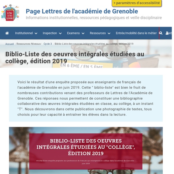 Biblio-Liste des Oeuvres Intégrales étudiées au "collège", édition 2019