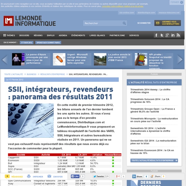 SSII, intégrateurs, revendeurs : panorama des résultats 2011