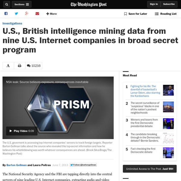 U.S., British intelligence mining data from nine U.S. Internet companies in broad secret program