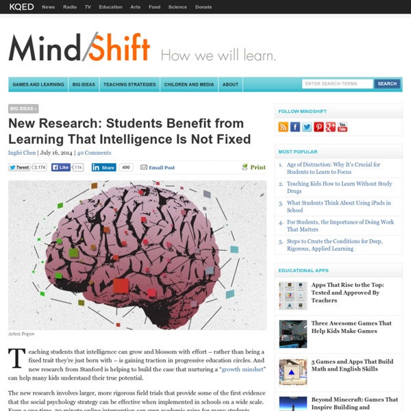 New Research: Students Benefit from Learning That Intelligence Is Not Fixed