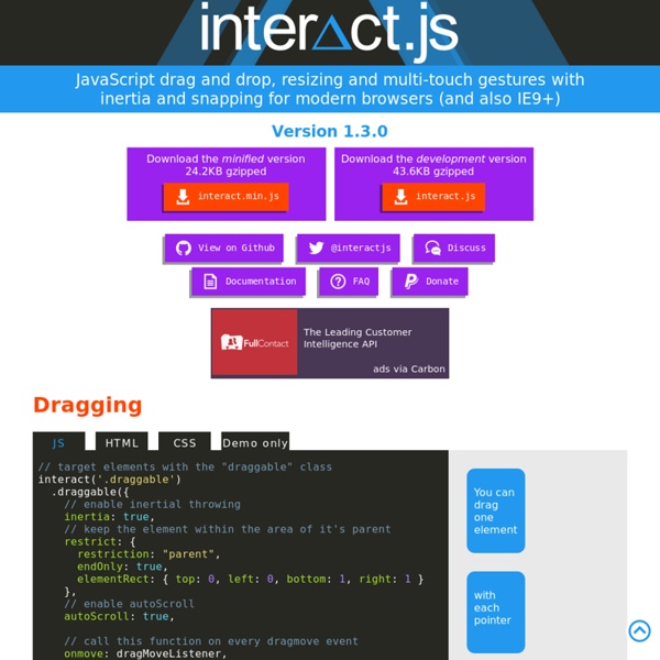 Interact.js - JavaScript drag and drop, resizing and gestures with inertia and snapping