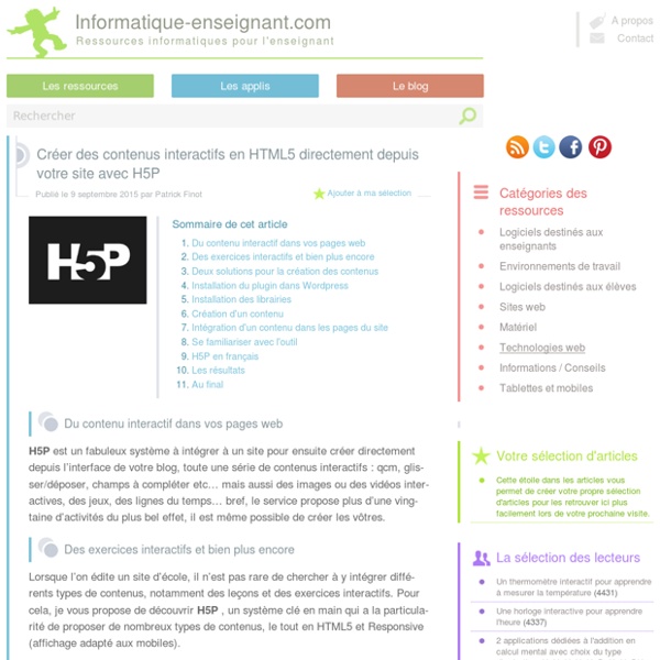 Créer des contenus interactifs en HTML5 directement depuis votre site avec H5P