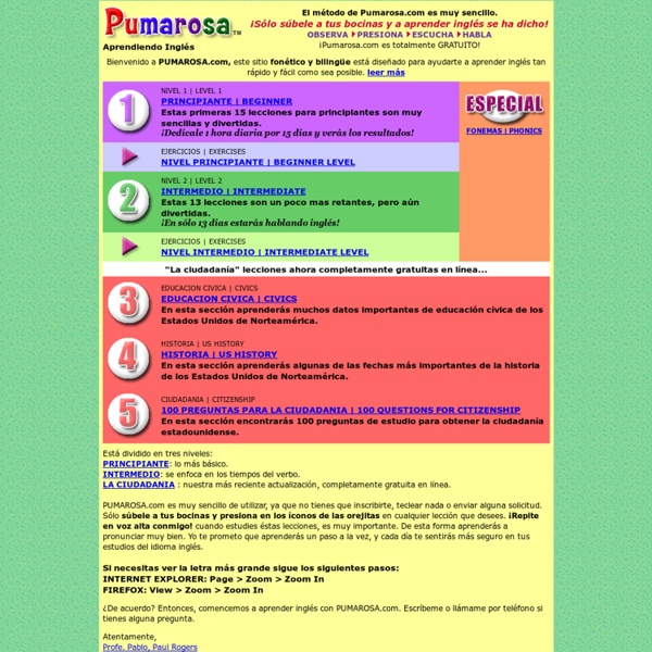 Pumarosa.com Escuela Bilingue Interactiva Gratuita para estudiantes de habla hispana