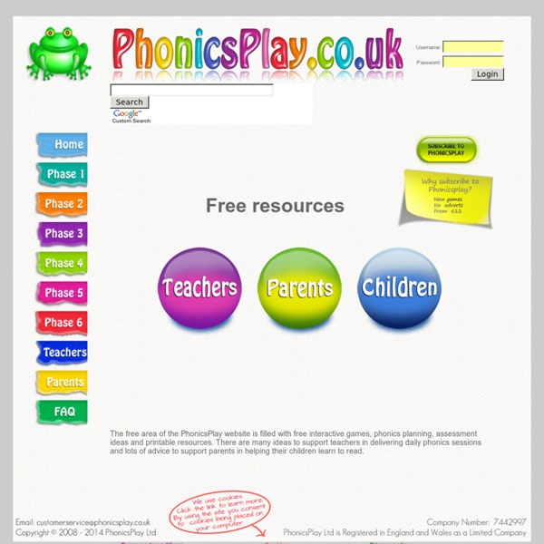 Free Interactive phonics games, planning, assessment and printable resources.