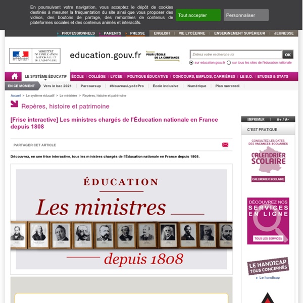 [Frise interactive] Les ministres chargés de l'Éducation nationale en France depuis 1808 - Ministère de l'Éducation nationale et de la Jeunesse