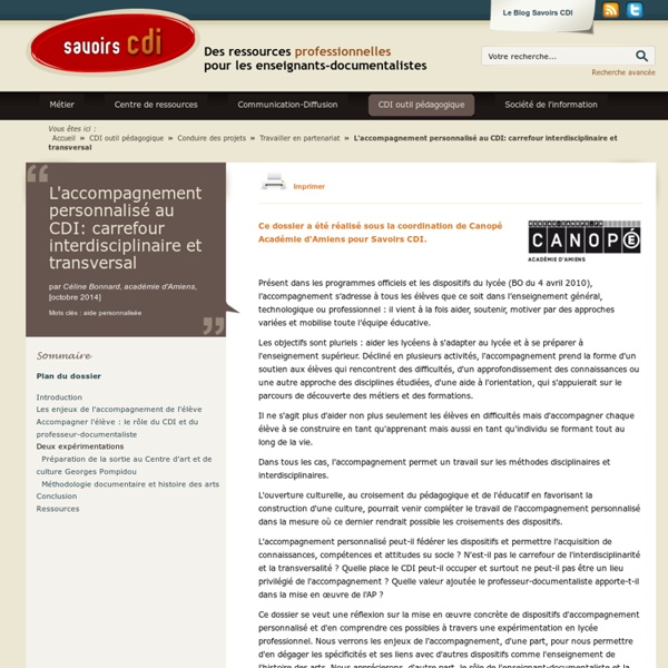 L'accompagnement personnalisé au CDI: carrefour interdisciplinaire et transversal