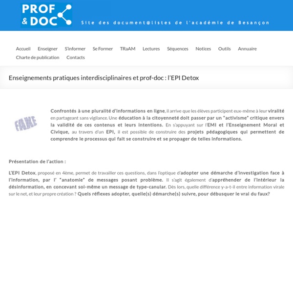 Enseignements pratiques interdisciplinaires et prof-doc : l’EPI Detox – DocTICE