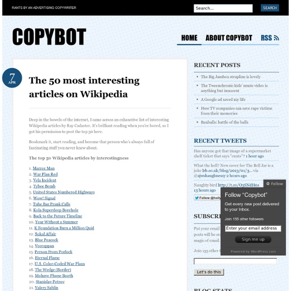 The 50 most interesting articles on Wikipedia « Copybot