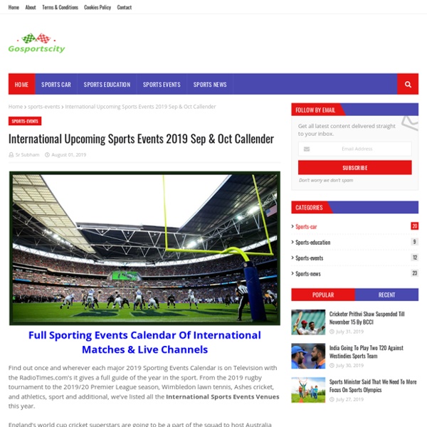 International Upcoming Sports Events 2019 Sep & Oct Callender