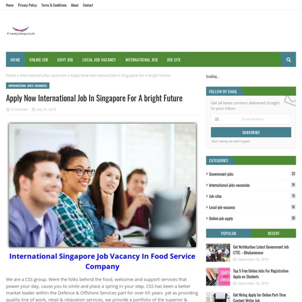 Apply Now International Job In Singapore For A bright Future