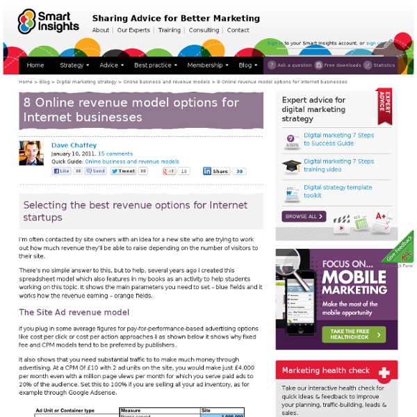 8 Online revenue model options for Internet businesses > Smart Insights Digital Marketing