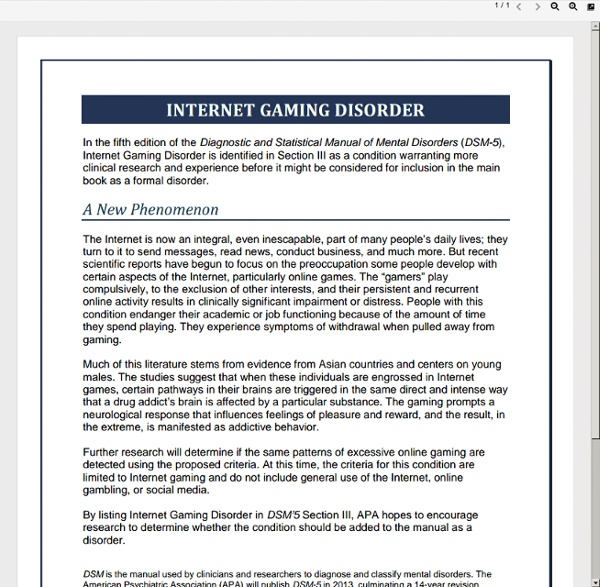 DSM5 Internet Gaming Disorder Fact Sheet