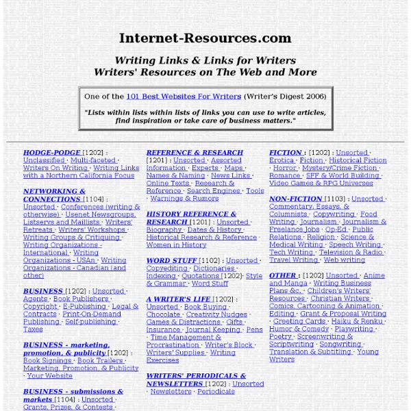 Internet Resources - Writers Resources - Writing Links & Writers Links for Writers