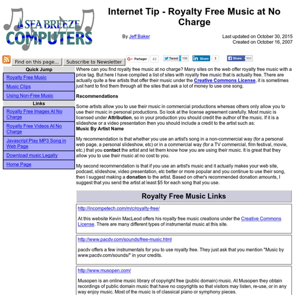 Internet Tip - Royalty Free Music at No Charge
