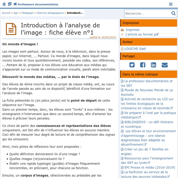 Introduction à l'analyse de l'image : fiche élève n°1- Les Enseignants Documentalistes de l’Académie de Poitiers